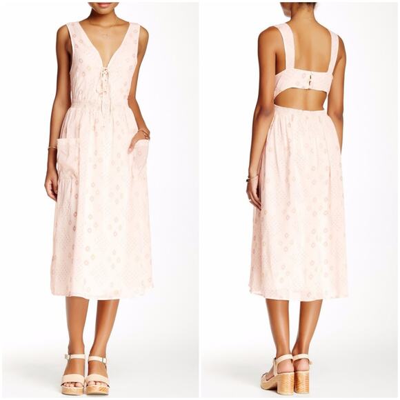 Free People Pocketful of Wildflowers Blush Ivory Midi Dress // Size Large - Picture 1 of 5